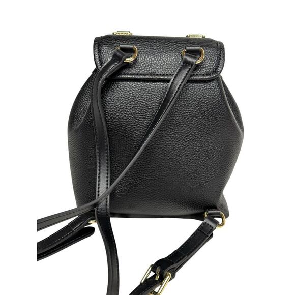 Bella Luer Black Pebble Leather Drawstring/Clasp Closure Small Backpack Bag - Picture 9 of 16